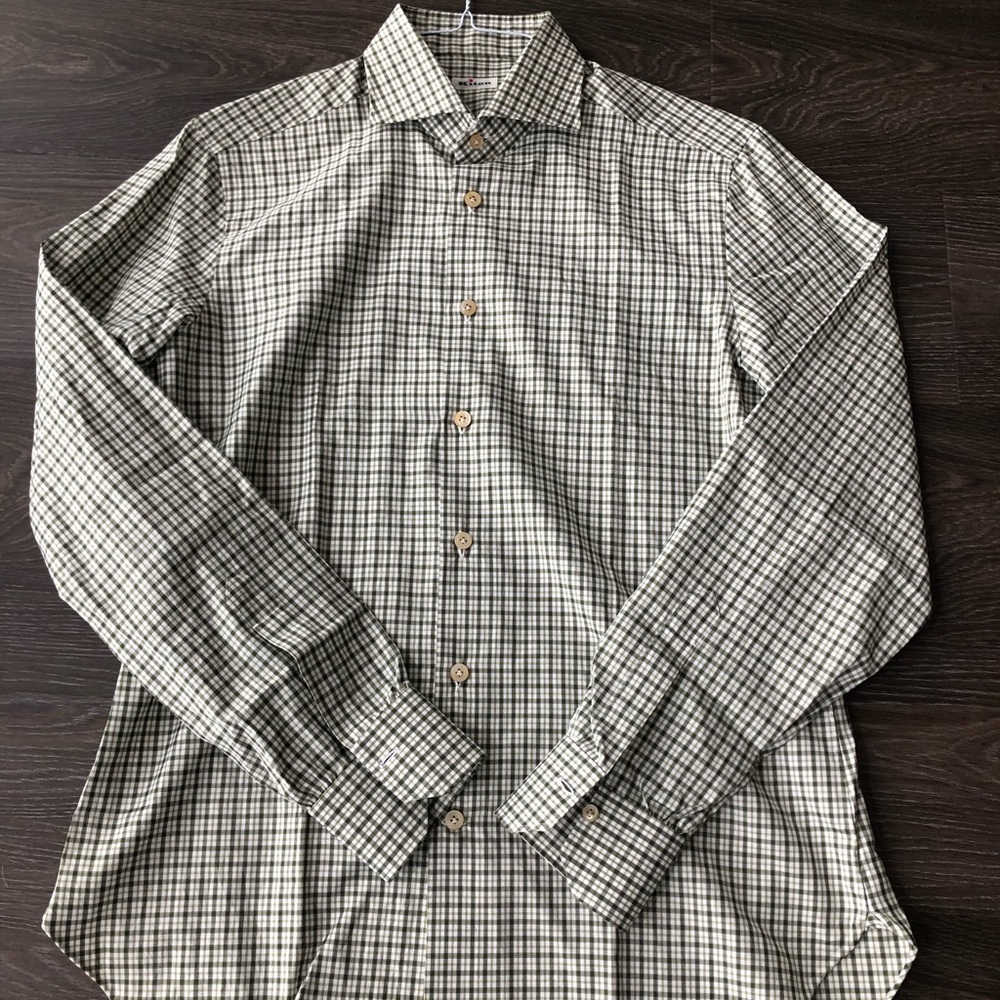 Kiton Green Plaid Dress Shirt NWOT